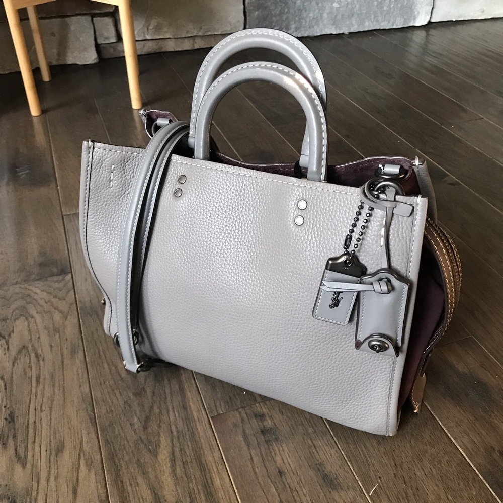 Coach 1941 Rogue 31 Leather Satchel Purse, 23755, Suede Color Block - Picture 4 of 16